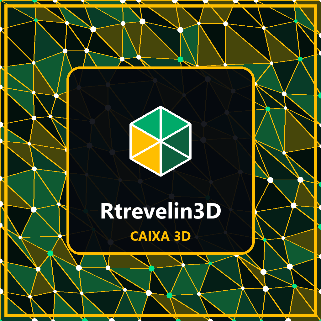 Alvo 3: malha âmbar e verde com um cubo e as palavras Caixa 3D