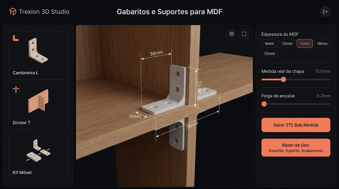 Gabaritos e suportes para MDF em 3D