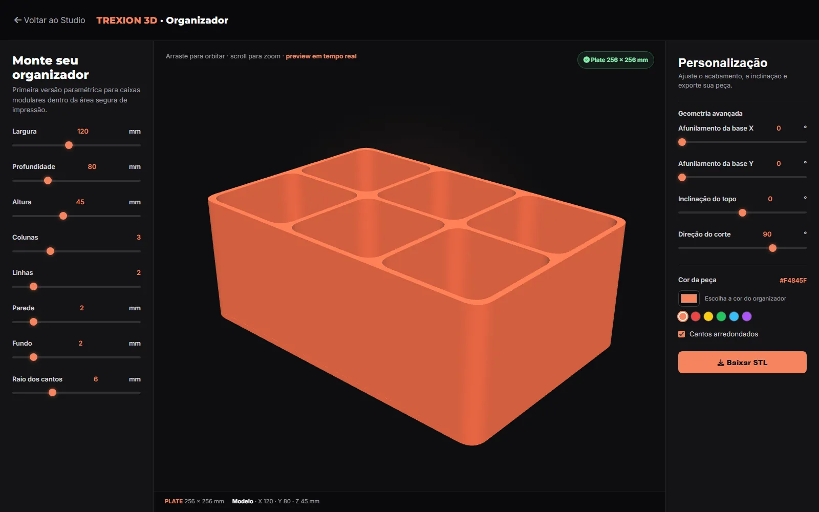 Organizador 3D modular com divisórias ajustáveis