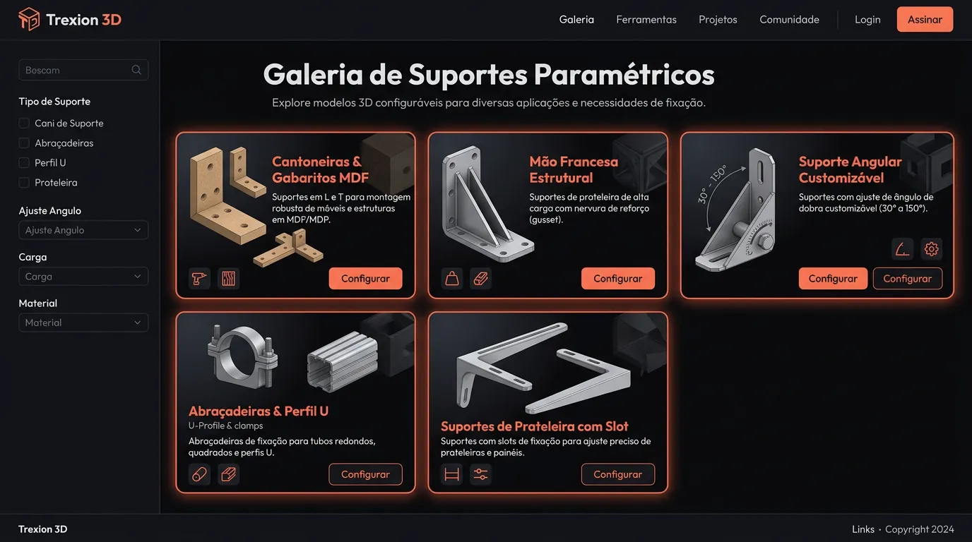Galeria de suportes paramétricos em 3D